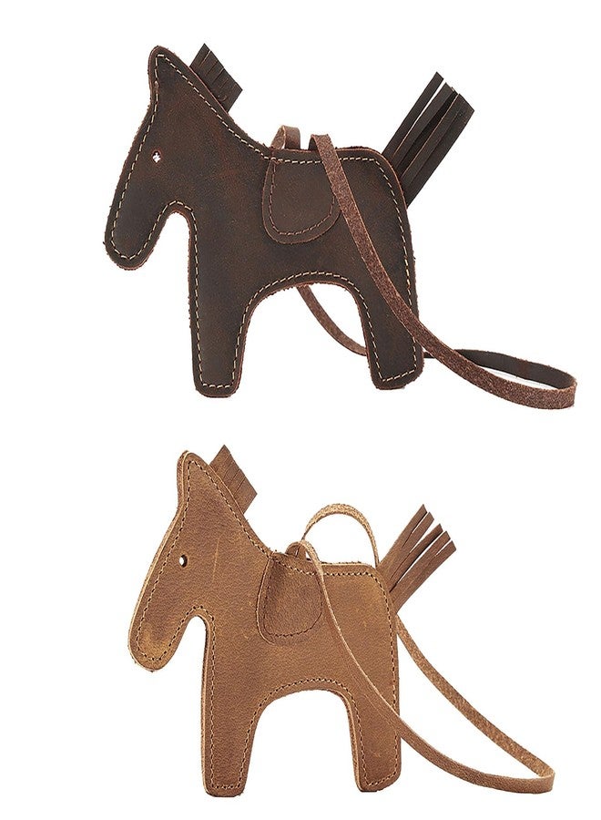 Craoopii Cute Horse Bag Charms,Handmade Genuine Leather Tassel Pony Keychain Sewing Horse Styling Fashion Bag Accessories for Women (2 COUNT) - Image 1